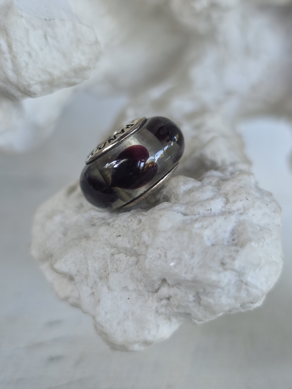 PANDORA Murano Glass Charm Bead with Burgundy Heart